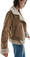 Beige Women  Leather Coat