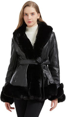Black Faux Leather Coat-Women