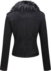 Black Faux  fur Leather Coat for Women