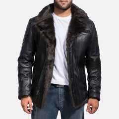 Black Fur Leather Jacket-Men