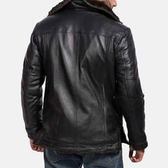 Black Fur Leather Jacket back-Men
