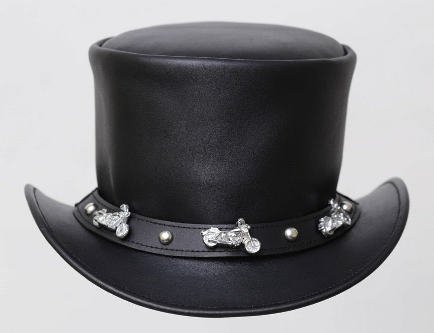 Black Leather Cowboy Top Hat