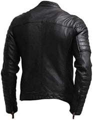 Black Sheepskin Leather Jacket back-Men