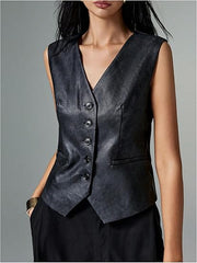 Black Women Faux Leather Vest