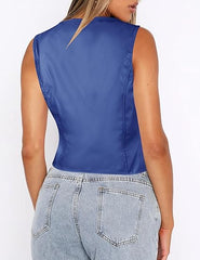 Blue Leather Vest-Women back side