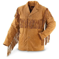 Brown Fringe Leather Jacket-Men