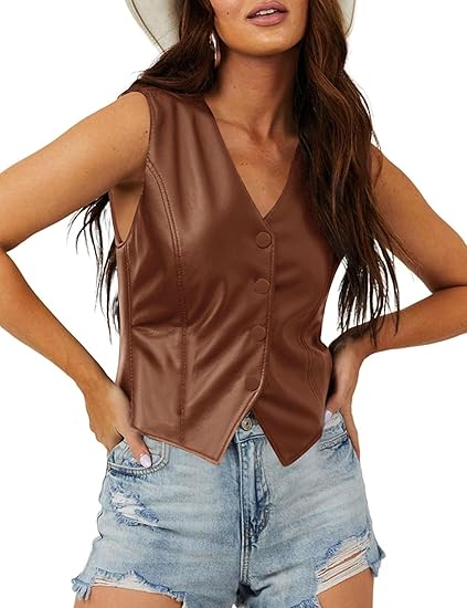 Brown Leather Vest-Women
