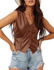 Brown Leather Vest-Women