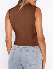 Brown Leather Vest Women back side