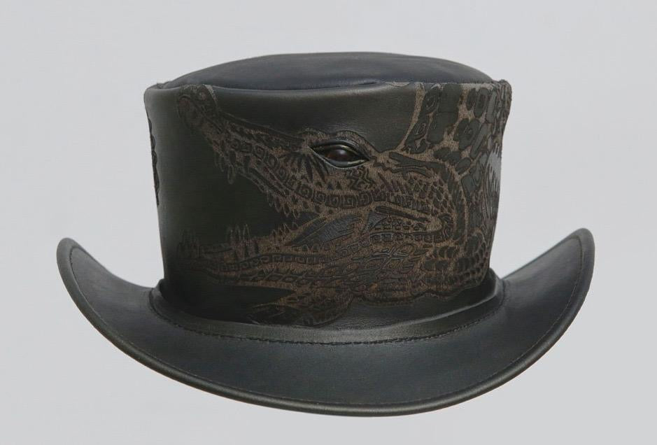 Engraved leather top hat-crocodile design
