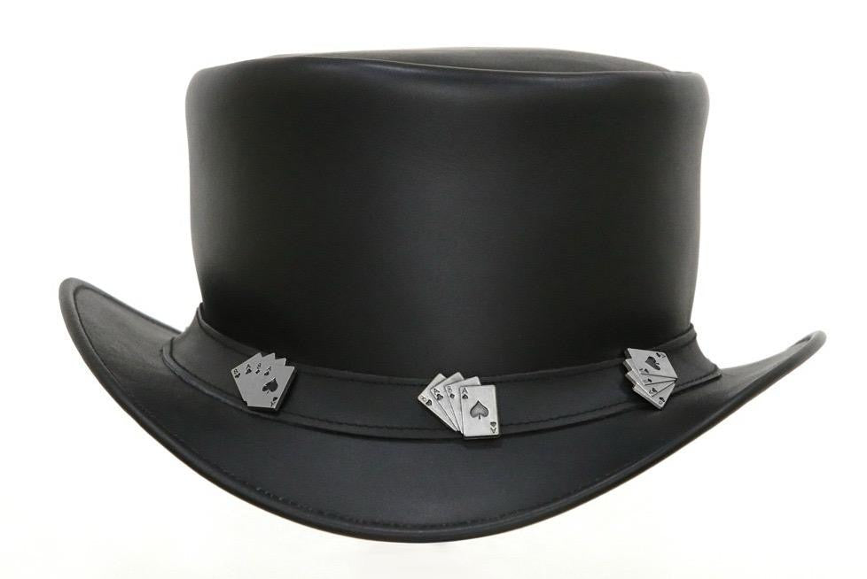 Men's Black Leather Western Cowboy Style Top Hat