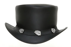 Men's Black Leather Western Cowboy Style Top Hat