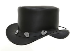 Men's Black Leather Western Cowboy hat