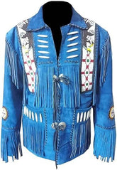 Men's Cowboy Leather Coat Blue