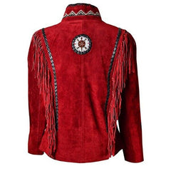 Women's Maroon Suede Fringe Jackets
