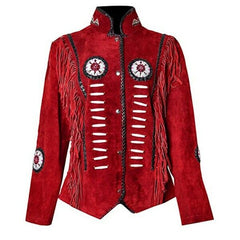 Women's Maroon Suede Fringe Jacket