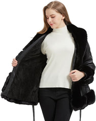 Black Faux Leather Coat-Women