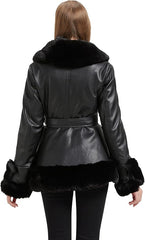 Black Faux Leather Coat-Women