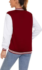 stylish white sleeves maroon varsity jacket