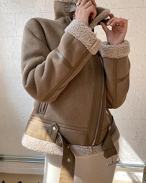 Beige Leather Coat-Women 