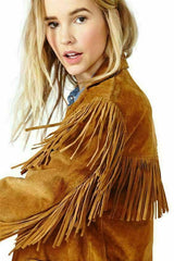 Brown Fringed Jacket-Women