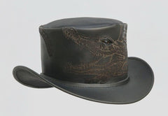 Engraved leather top hat crocodile design
