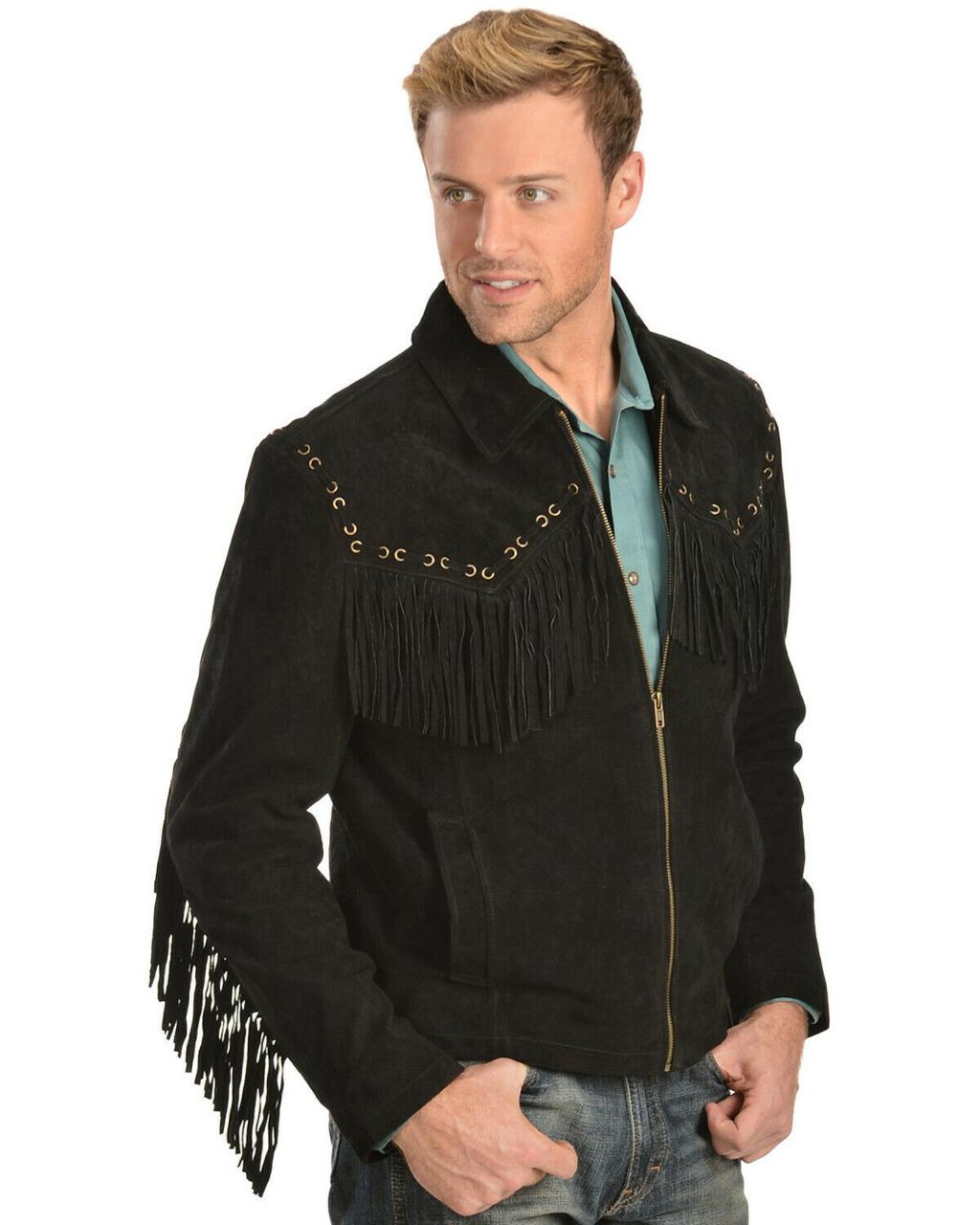 Jet Black Cowboy Leather Jacket for Men