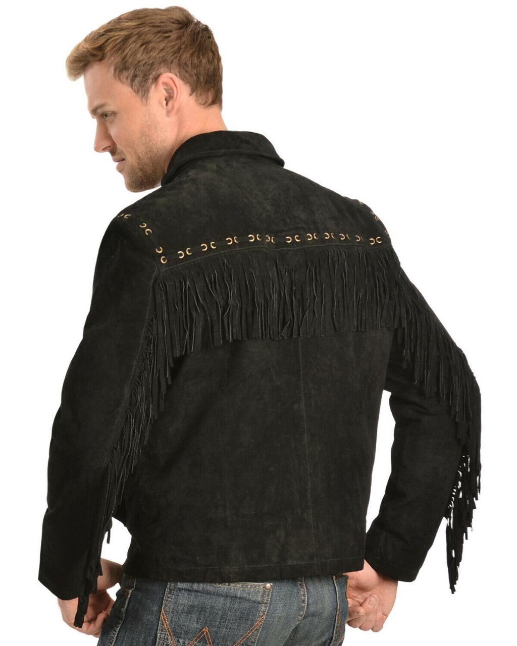 Jet Black Cowboy Leather Jacket men
