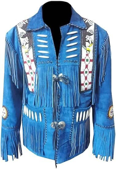 Men's Cowboy Leather Coat Blue