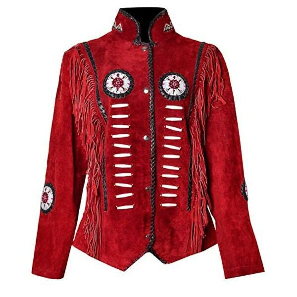 Women's Maroon Suede Fringe Jacket