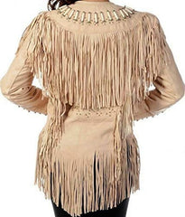 women  baige fringed suede jacket